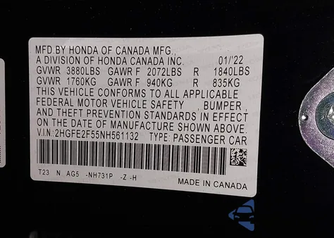 2022 Honda Civic Sport из США, поврежденный, VIN 2HGFE2F55NH561132